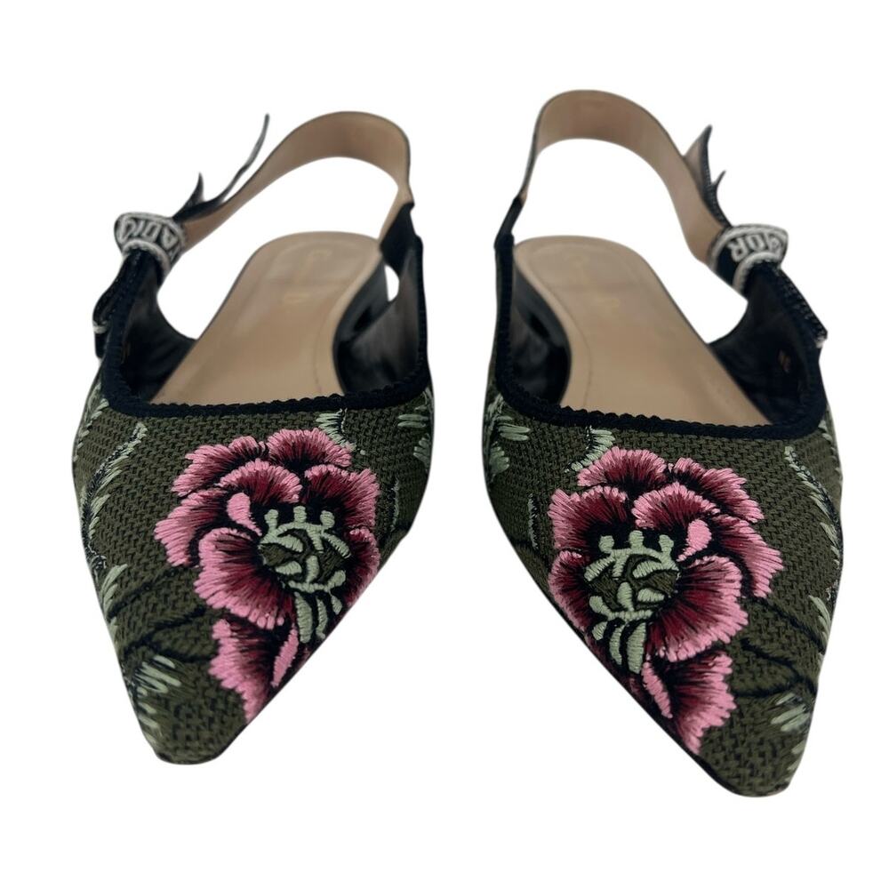 Christian Dior J'adior Embroidered Floral Sling Back Flats - Picture 8 of 14